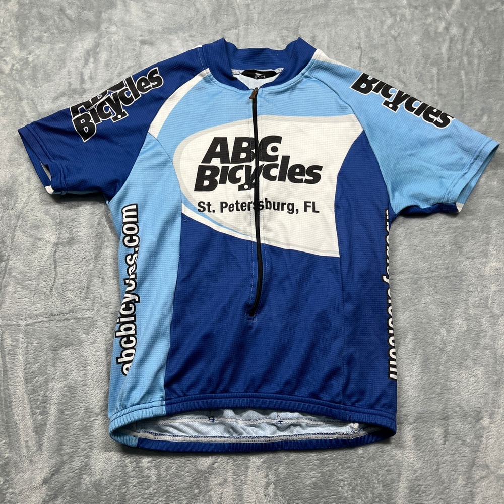 Canari ABC Bicycles Jersey Mens Small Blue Short Sleeve Zip Cycling Top Florida